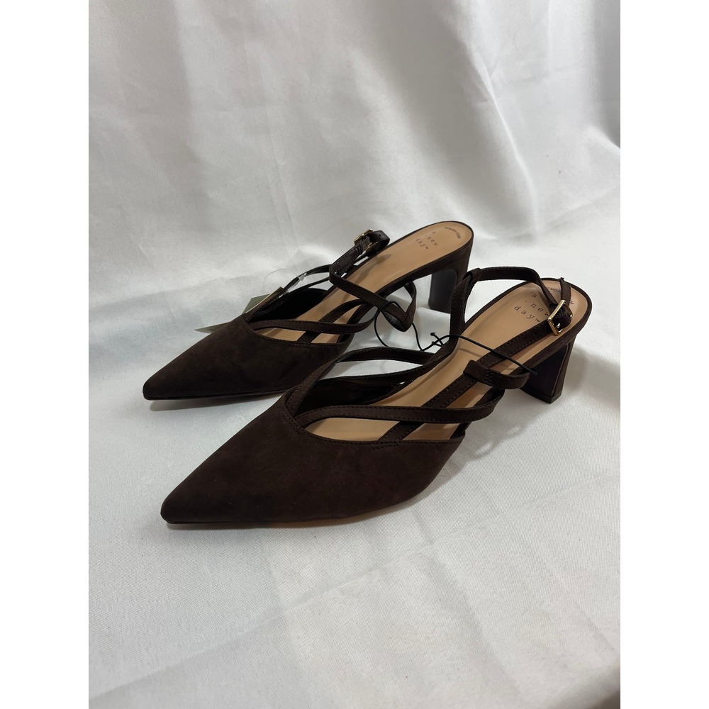 A New Day Womens Strappy Pointed Toe Block Heel Slingback Pumps Brown Size 8.5